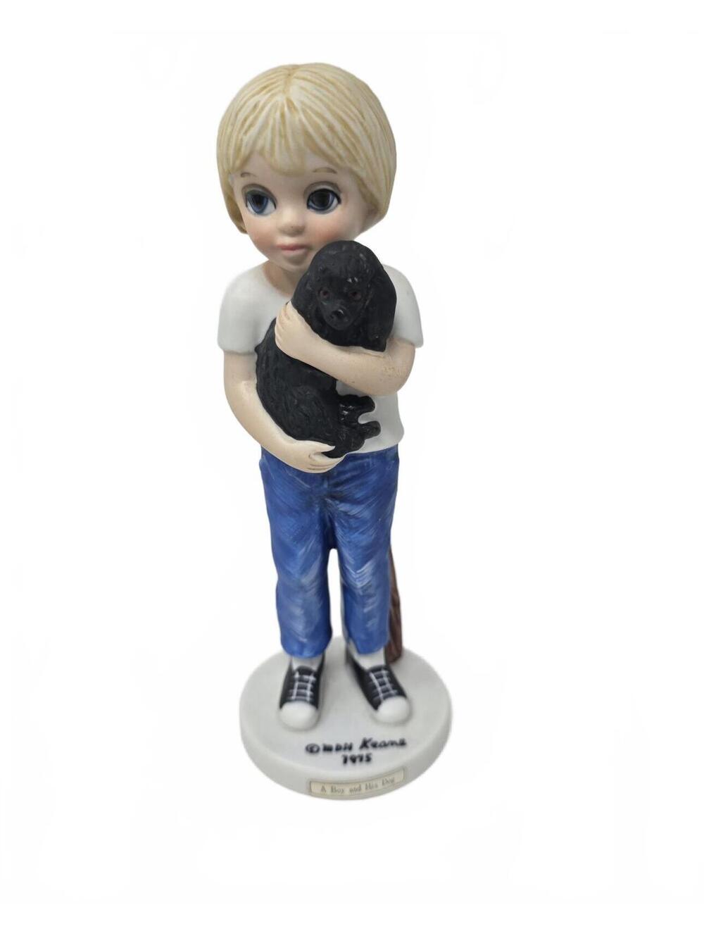 Margaret Keane Big Eyes Boy and Dog Figurine 1975 Vintage Collectible